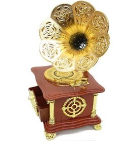 Resim Gramofon Ayaklı Müzikli Vintage Müzik Kutusu Hediyelik 