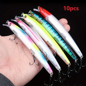 Resim 10 adet Bionic Minnow Yem, Treble Hook ile Plastik Sert Yem, Balıkçılık Aksesuarı 