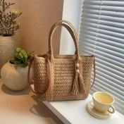 Resim 2 Renk Mevcut Crossbody Çanta 2025 Yeni Stil Hasır Tote Çanta Yaz Boş Zaman Tatili Plaj Çantası Fermuar Kapanışı Ayarlanabilir ve Çıkarılabilir Omuz Askısı 