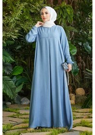 Resim Neways 6482 - Ön Tek Pileli Elbise Mavi 