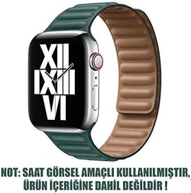 Resim Microsonic Apple Watch SE 3 44mm için Kordon Leather Link Band Koyu Yeşil [Watch SE 3 44mm ile Uyumlu Kordon - Koyu Yeşil] 