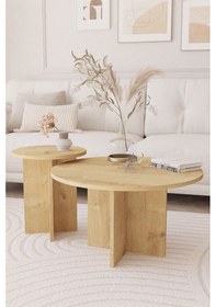 Resim 2 Li Orta Sehpa Seti, İskandinav Stil, Bohem, 72 Cm, 40 Cm - Safir Meşe 