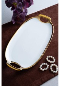 Resim Acar Arven Oval Gold Sunum Tepsisi - 41 Cm Beyaz 