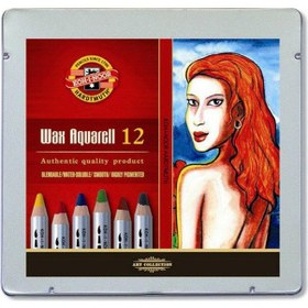 Resim Koh-i Noor Wax Aquarell Balmumu Kalın Boya Kalemi 12 Renk Metal K 