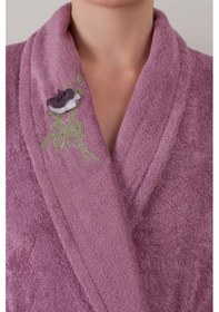 Resim Cotton Box Bambu 3D Nakışlı Aile Bornoz Seti Violet Mürdüm-Gri 