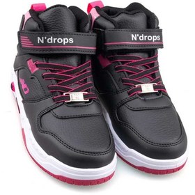 Resim Ndrops 021-24 Deri Cırt Bantlı Kız Çocuk Spor Bot Siyah Fuşya Siyah 