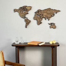 Resim 3D Ahşap Dünya Haritası - Dekoratif Metal & Ahşap Duvar Dekoru (Betül) - 150x87 cm / Betül 
