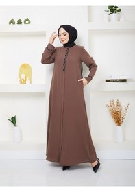 Resim Nevayla Moda Büyük Beden Taş Detaylı Ferace Taba 