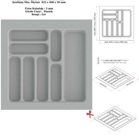 Resim Çekmece İçi Kaşıklık, Düzenleyici, Organizatör 49 Cm X 49 Cm Gri 