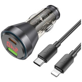 Resim Hoco Nz12b Unimpeded Pd48w Usb + Type-c Araç Çakmaklı Hızlı Şarj Aleti + Type-c To Apple Uyumlu iPhone Kablo- 5775 