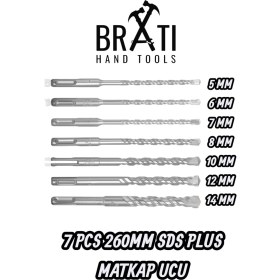 Resim BRATİ HAND TOOLS Sds Plus Kırıcı Delici Hilti Duvar ve Beton Delme Matkap Ucu Seti 7 Parça 260MM Boy 5MM-14MM 