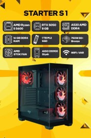 Resim Game Garaj Starter S1 R5-5600 16 GB 1 TB SSD RTX5050 Free Dos Masaüstü Oyuncu Bilgisayarı 