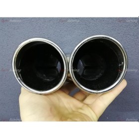 Resim Yuvarlak Eğik Ağız 80mm Çift Çıkış Egzoz Ucu. Paslanmaz Krom N11.216 