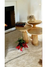 Resim Wood Wooden 3 Lü Set Mantar Yan Sehpa Modern Naturel Renk Fiskos 