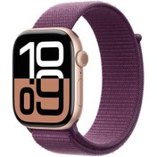 Resim Apple Watch Series 10 GPS 42mm Roze Altın Sarısı Alüminyum Kasa + Plum Spor Loop 