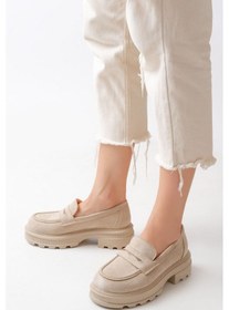 Resim 746-759 Bej Süet Günlük Yüksek Tabanlı Loafer Ayakkabı Bej 