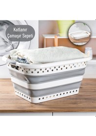 Resim Porsima 565 Katlanabilir Çamaşır Sepeti Akordiyon Katlanır Sepet Mega Boy Katlanır Çamaşır Sepeti 41lt Beyaz 
