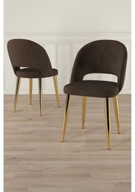 Resim Canisa Pane Serisi 2 Adet Kahverengi Mutfak Sandalyesi Babyface Kumaş Gold Kaplama Ayak Kahve Sandalye Ayaklar Gold 