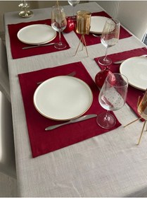 Resim Keten Görünümlü Simsiz Begonvil Masa Örtüsü Taş Gri 13 Parça 