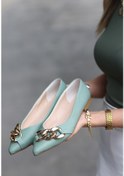 Resim Pabucmarketi Kadın Mint Yeşil Suni Deri Zincirli Babet Ayakkabı Çok Renkli 
