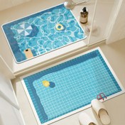 Resim Kaymaz Kauçuk Tabanlı Banyo Matı, Hızlı Kuruyan Yumuşak Polyester Banyo Matı, Sadece Elde Yıkama, Karikatür Yüzme Havuzu Baskısı, Ev ve Banyo Dekorasyonu, 2200g/m² 