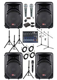Resim Lastvoice Ample Surface Paket-4 Aktif Hoparlör ve Mikser Full Ses Sistemi Seti 