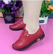 Resim Kırmızı Kadın Ayakkabı Platformu Loafer'lar Bağcıklı Deri Düz Slip-on Yeni Bahar Rahat Anne Ayakkabısı Kırmızı 