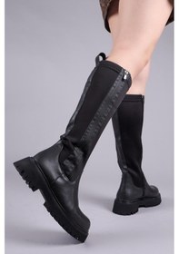 Resim Asten Genişletilebilir Fermuarlı Strech Çizme Siyah -8489 Siyah 