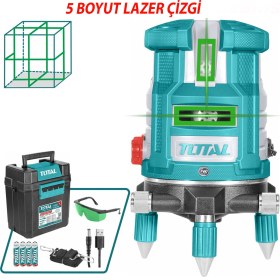 Resim Total TLL305205 Lazer Terazi 5 Çizgi Yeşil Işın Otomatik Hizalama Profesyonel Inşaat 360 Ölçüm Aleti 