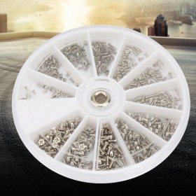 Resim Tenfowee Güneş Gözlüğü Tamiri İçin Paslanmaz Çelik Kutu Seti - 600 Adet Çapraz Uç Düz Baş Vida 12 Farklı Boyut 