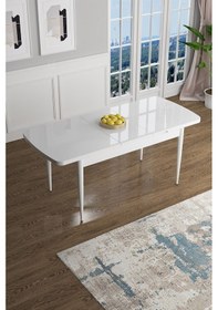 Resim Canisa Han Serisi, Beyaz 70x114 Açılabilir Mdf Mutfak Masa Takımı, 6 Hardal Sandalye Masa Beyaz Sandalyeler Hardal Sarısı 