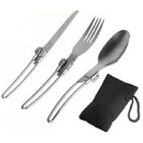 Resim Mufunye 3 Parça Katlanabilir Bıçak Kaşık Seti, Katlanabilir Ve Saklama Çantası İle - Paslanmaz Çelik Çok Renkli 