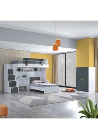 Resim Setaymobilya Metris Ranza Karyola Çalışma Masası 2 Kapaklı Dolap + 2 Yatak 