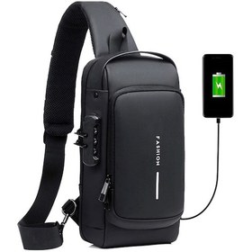 Resim Neevoyu Erkek Motosiklet Çantası Kilitli Fantezi Usb Şarjlı Çapraz Çanta Sırt Çantası Spor Outdoor Siyah Siyah 