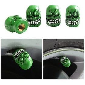 Resim Ankatek Mufunye Alüminyum Alaşımlı Hayalet Tasarım Yeşil Lastik Vana Kapakları - Araba, Motosiklet, Bisiklet İçin 4'lü Toz Koruma Seti Rp 