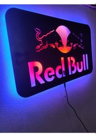 Resim Red Bull Led Işıklı Ahşap Dekoratif Tablo 