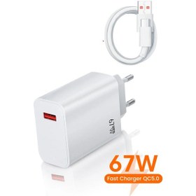 Resim 67w Hızlı Şarj Cihazı Aleti 6a Kablo/adaptör Seti Type C Usb Xiaomi Redmi Samsung Uyumlu Duvar Tipi 