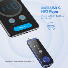 Resim 64GB Taşınabilir USB MP3 Çalar Bluetooth, Type-C Bağlantı 