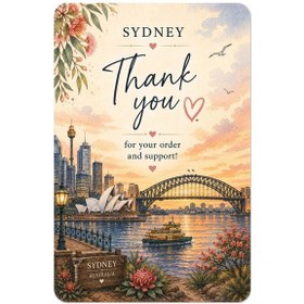 Resim Sydney Temalı Thank You Kartı 8x5 Cm Sipariş Teşekkür Kartı Paket Içi Not Kartı 100 Adet 