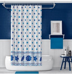 Resim Banyo Perdesi 1x180x200 Tek Kanat Duş Perdesi Halka Hediyeli Duşakabin Perdesi 4910 Mavi Mavi 