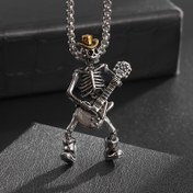 Resim 1 adet Erkek Gotik İskelet Gitarist Kolye, Punk Hip-Hop Cadılar Bayramı Parti Aksesuarları Hediye 