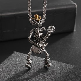 Resim 1 adet Erkek Gotik İskelet Gitarist Kolye, Punk Hip-Hop Cadılar Bayramı Parti Aksesuarları Hediye 