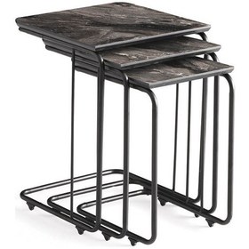 Resim TEKERLEKLİ C ZİGON SEHPA, SİYAH, MERMER DESEN 