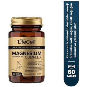 Resim Lifecell Magnezyum Kompleks + Vitamin B6 Taurat - Bisglisinat - Malat - Sitrat İçeren Takviye Edici Gıda 60 Tablet 