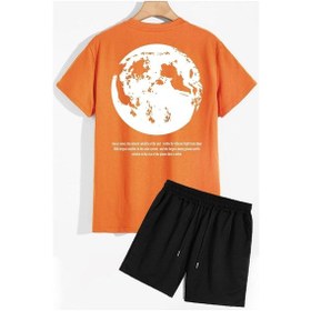 Resim Evren Temalı Şort T-shirt Eşofman Takımı Turuncu 