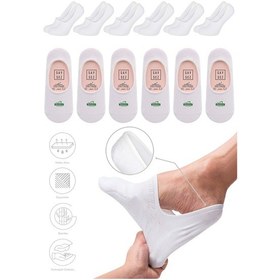 Resim Saysez Bambu Kadın Babet Beyaz Çorap Dikişsiz Kaydırmaz Silikonlu 6'lı Beyaz 