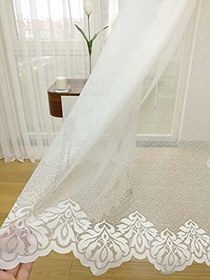 Resim Etek Ucu Desenli Dantel Tül Perde, 250x260, Seyrek Pile, 1/2 