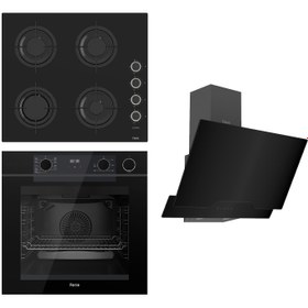 Resim Ferre STEAMART-FRYART Serisi Siyah Set (CS205-FA + QEP64CS +D063 ) - Emaye Izgara / Kademeli Musluk 