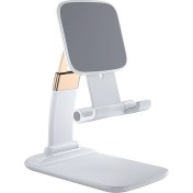 Resim Loovox Beyaz Masaüstü Telefon Tablet Tutucu Portatif Ayarlanabilir Katlanır Şarj Standı 