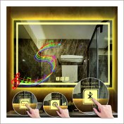 Resim Dnr-Mirror75x105 Cm Günışığı Ledli Tasarım Kumlamalı Dokunmatik Bluetoothlu Buğu Önleyicili Banyo Aynası 